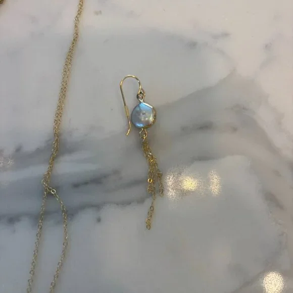 Matching Gold Necklace and Earring Fresh Water Pearl Set